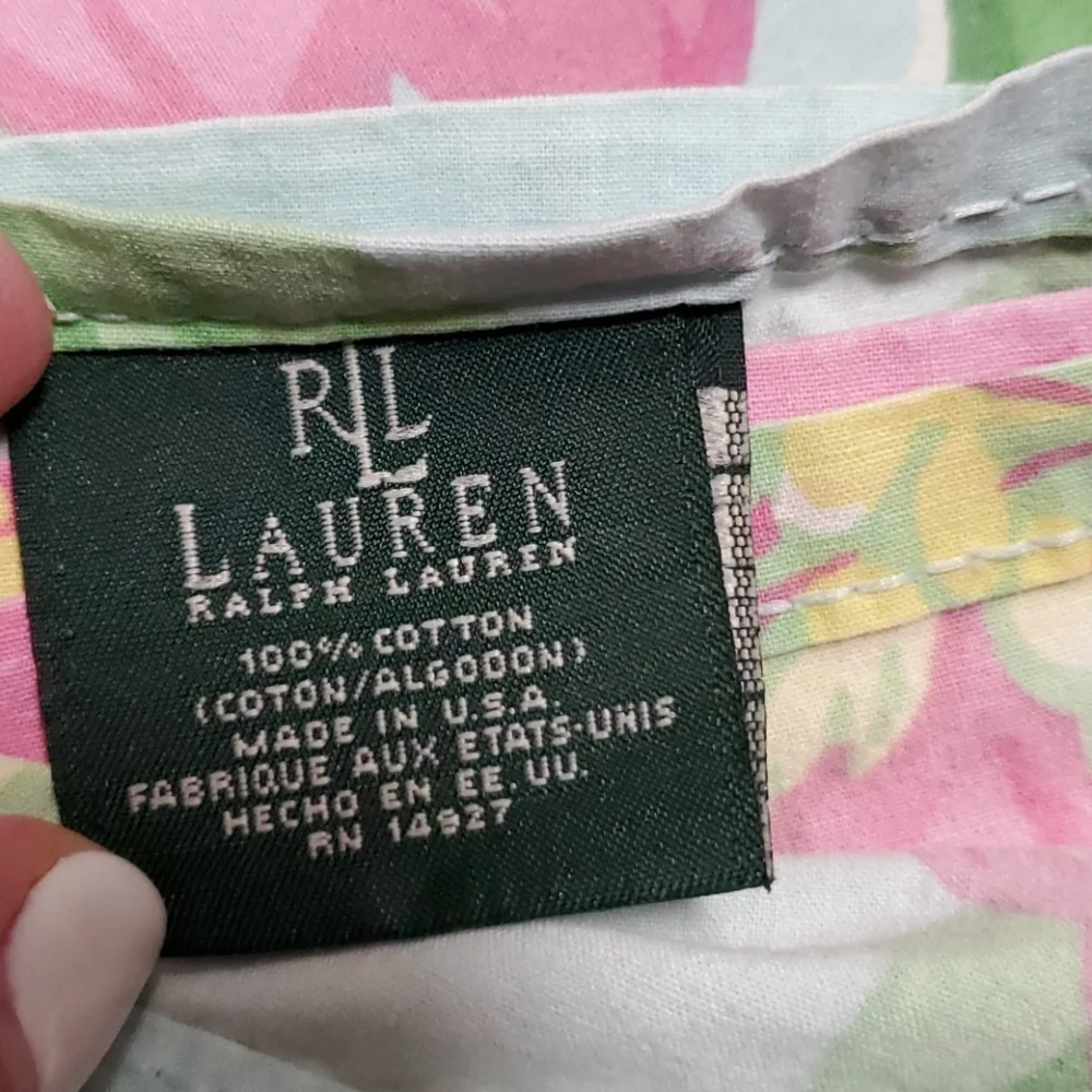 Vintage Lauren Ralph Lauren King Flat Sheet Floral Cotton USA EUC